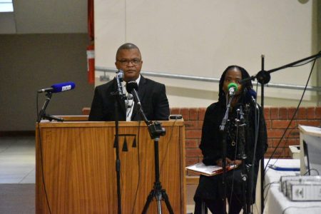 Sergeant Dawid Johannes Fortuin testified in the Joshlin Smith trial. Seated beside him is a court interpreter. Image: Mandilakhe Tshwete / Independent Newspapers